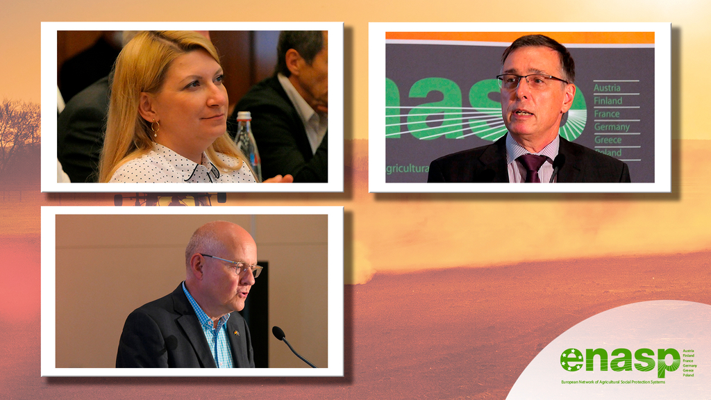 Vergrößerung des Bildes für Portrait photos from Magdalena Szewczyk (KRUS), speaker Joachim Breuer (IVSS) and moderator Dr. Erich Koch (SVLFG).