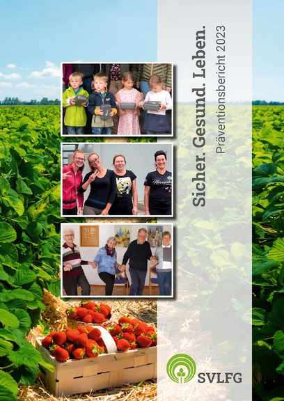Vergrößerung des Bildes für Bildcollage: bestelltes Feld im Hintergrund, vier Kinder im Vorschulalter halten Brotboxen, vier junge Erntehelferinnen und vier Senioren bei Bewegungsübungen.