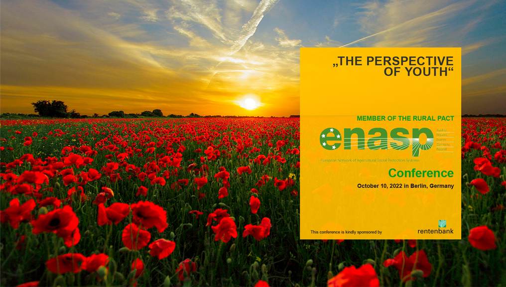 Vergrößerung des Bildes für A poppy field in the sunset, in front the title of the ENASP conference 2022 "Perspective of the youth"..