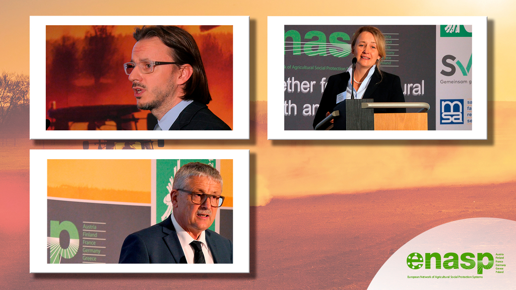 Vergrößerung des Bildes für Portrait photos from the speakers Robert Liana (KRUS), Regina Eichinger-Schönberger (SVLFG) and Pascal Cormery (CCMSA).