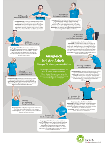 Vergrößerung des Bildes für Ein Mann und eine Frau zeigen mehrere Übungen zur Kräftigung der Muskulatur, die im Stehen oder im Sitzen ausgeführt werden können. Näheres erfahren Sie, wenn Sie sich unten stehendes Poster öffnen..