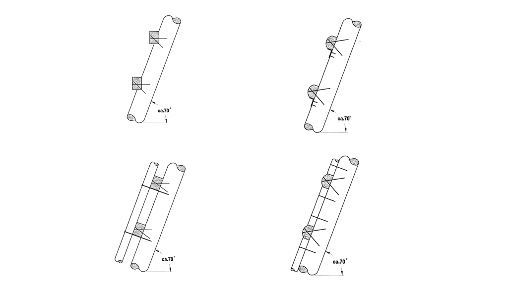 Vergrößerung des Bildes für Auf dem Bild sind vier geneigt stehende Leitern skizziert und die regeln für deren Nutzung visualisiert..
