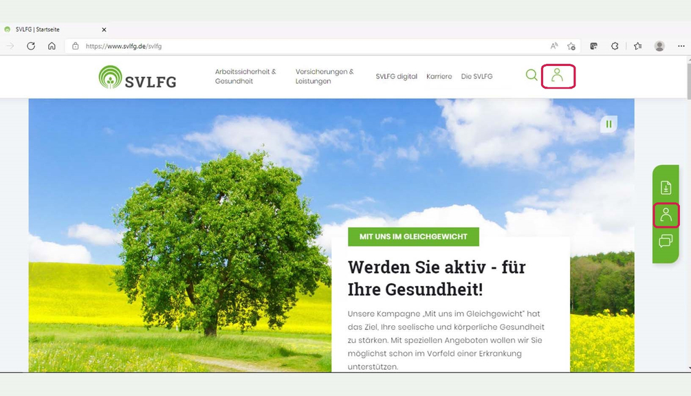 Vergrößerung des Bildes für Bild von der Starseite. Das Männchen, welches zum Versicherten-Portal führt, ist markiert..