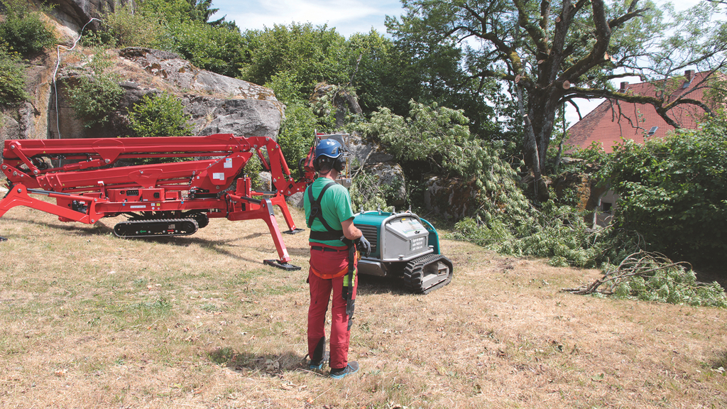 Vergrößerung des Bildes für Auch die Absperrung des Gefahrenbereiches fällt in den Aufgabenbereich der Baumpfleger..