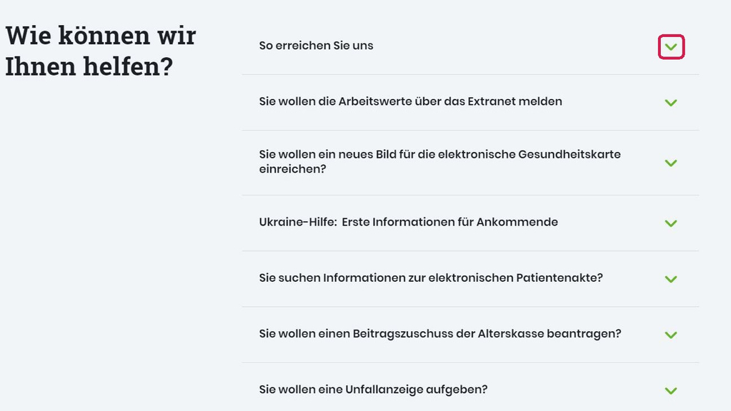 Vergrößerung des Bildes für Der Bereich der Startseite: Wie können wir Ihnen helfen wird gezeigt. Hier sind Fragen und Antworten zu finden. .